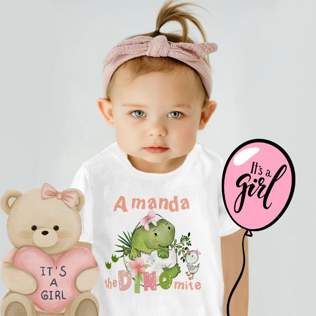 Camiseta De Bebé Personalizado Baby Girl Dinosaur DINO Mite T-Shirt (Custom Baby Girl Dinosaur DINO Mite T-Shirt )