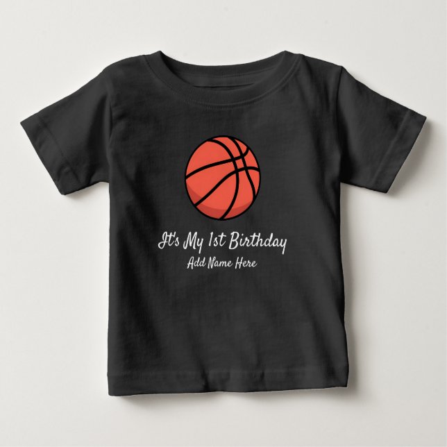 Camiseta De Bebé Personalizado baloncesto Primer año cumpleaños 1 a (Anverso)