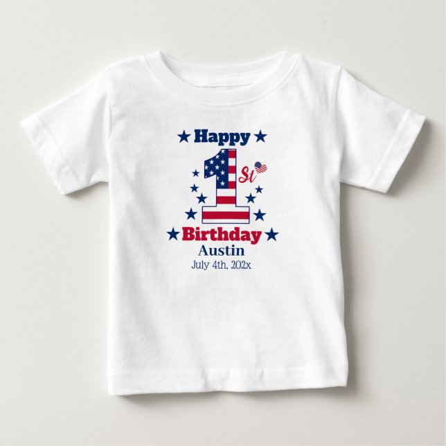 Camiseta De Bebé Personalizado Blanco, primer cumpleaños de Baby Bo (Anverso)