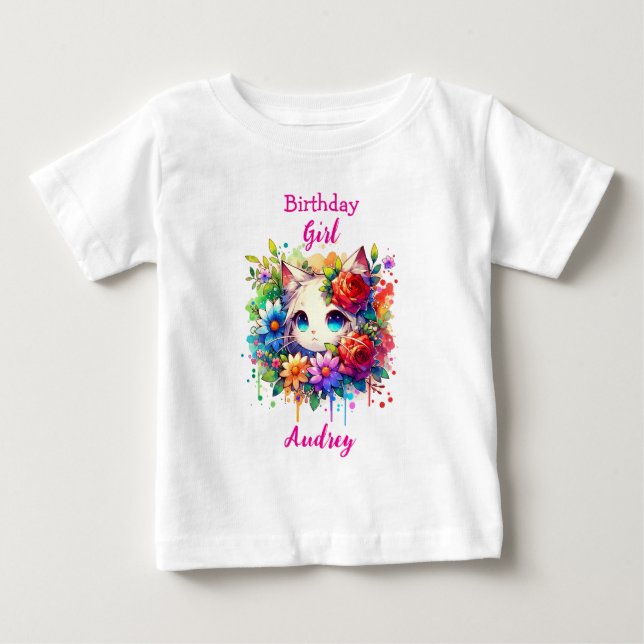 Camiseta De Bebé Personalizado Chica de cumpleaños de un gato de an (Anverso)