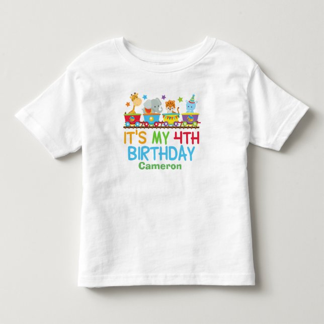 Camiseta De Bebé Personalizado Cute Circus Animal Train 4º cumpleañ (Anverso)