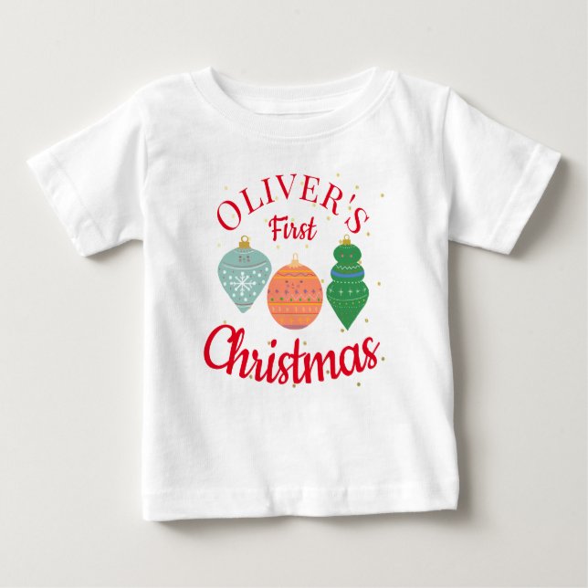 Camiseta De Bebé Personalizado Cute Kawaii Ornament Baby First Chri (Anverso)
