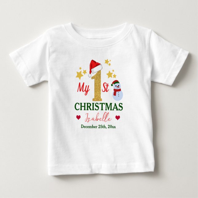 Camiseta De Bebé Personalizado Cute Mis Primeros Navidades Con Nomb (Anverso)