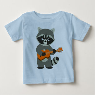 Camiseta De Bebé Personalizado Cute Raccoon Tocando Guitarra Bebé C