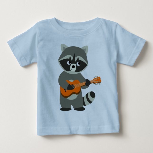 Camiseta De Bebé Personalizado Cute Raccoon Tocando Guitarra Bebé C (Anverso)