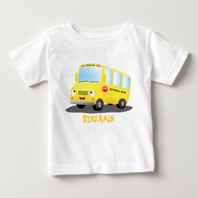 Camiseta De Bebé Personalizado de autobús escolar alegre y amarillo (Anverso)