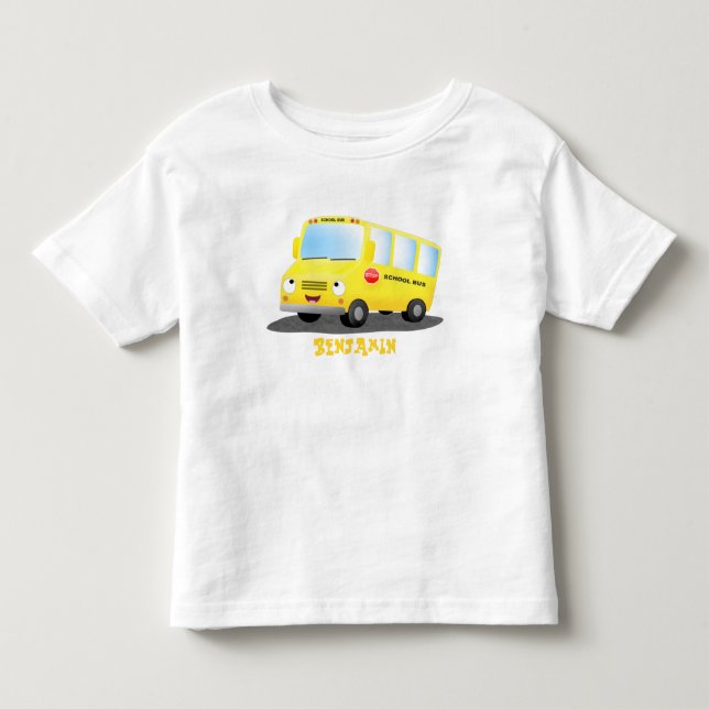 Camiseta De Bebé Personalizado de autobús escolar alegre y amarillo (Anverso)
