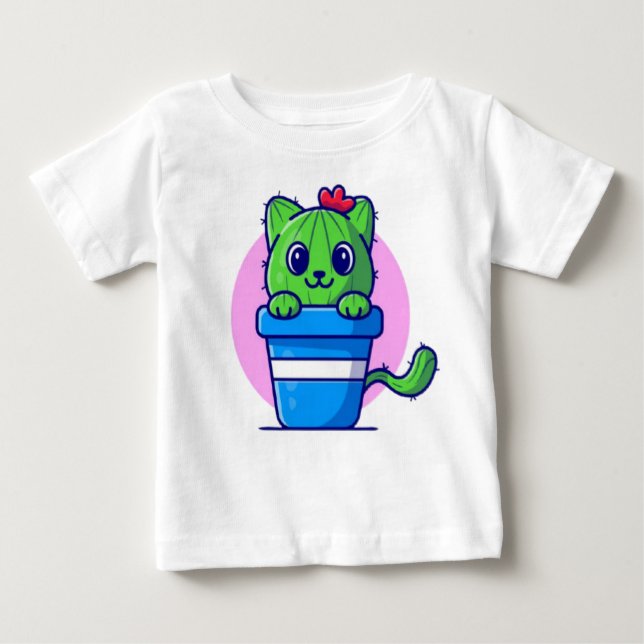 Camiseta De Bebé Personalizado de Cactus de Cat Cute (Anverso)
