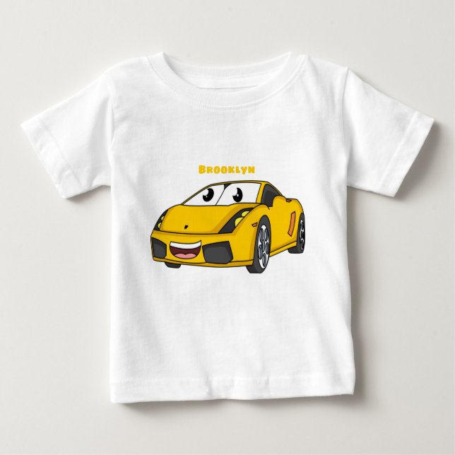 Camiseta De Bebé Personalizado de coche deportivo amarillo alegre (Anverso)
