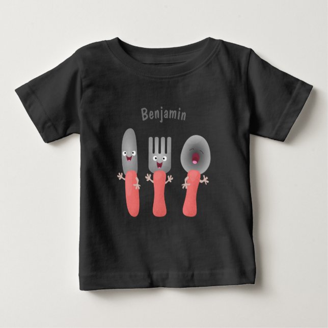 Camiseta De Bebé Personalizado de cubertería de bifurcación y cucha (Anverso)
