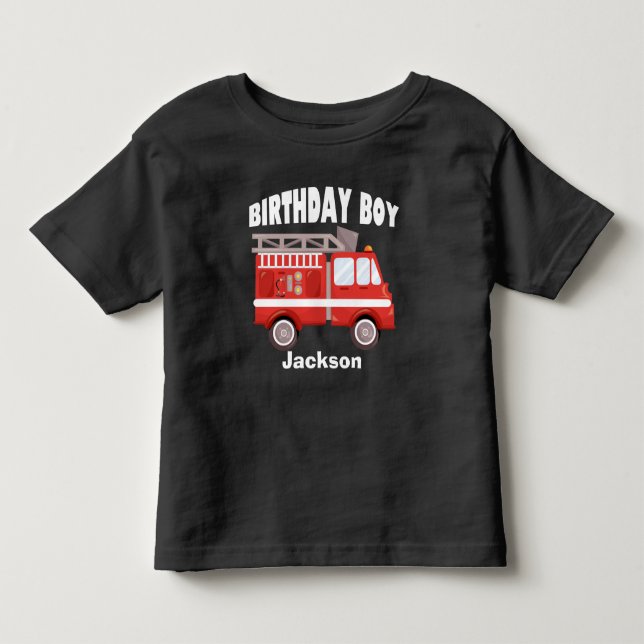Camiseta De Bebé Personalizado de cumpleaños de Fire Truck (Anverso)