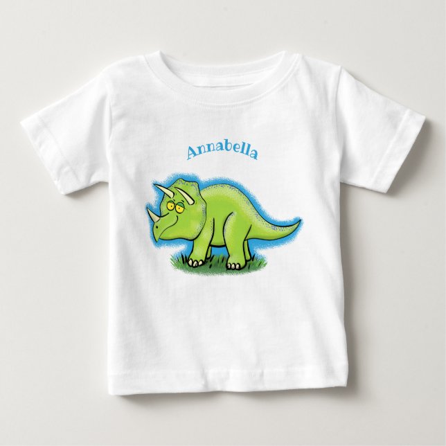 Camiseta De Bebé Personalizado de dinosaurios de triceratops verde  (Anverso)