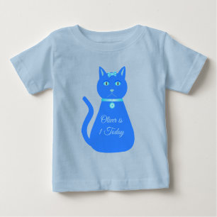 Camiseta De Bebé Personalizado de gato de niño pequeño azul