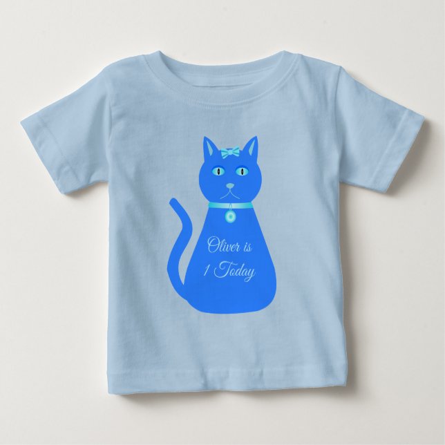 Camiseta De Bebé Personalizado de gato de niño pequeño azul (Anverso)