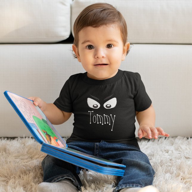 Camiseta De Bebé Personalizado de Halloween fantasma blanco y negro (Halloween spooky ghost eyes custom baby t shirt.)