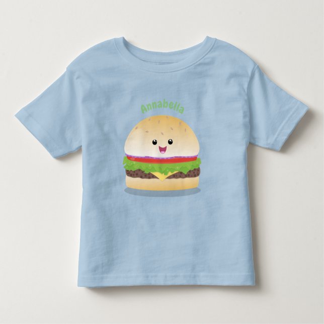 Camiseta De Bebé Personalizado de hamburguesa kawaii feliz (Anverso)