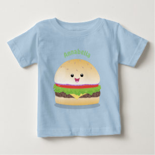 Camiseta De Bebé Personalizado de hamburguesa kawaii feliz