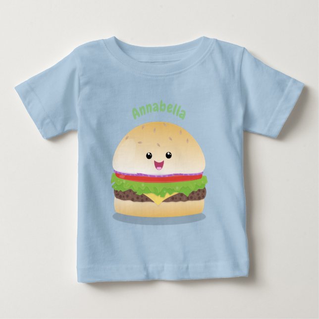 Camiseta De Bebé Personalizado de hamburguesa kawaii feliz (Anverso)