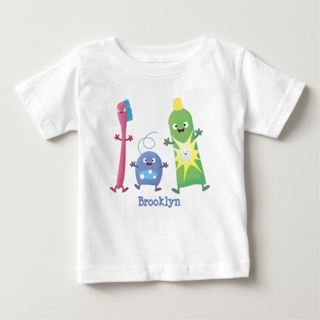 Camiseta De Bebé Personalizado de hilo dental de cepillo de dientes (Anverso)