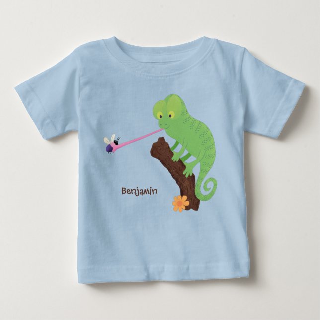 Camiseta De Bebé Personalizado de lagarto de camaleón verde lindo (Anverso)