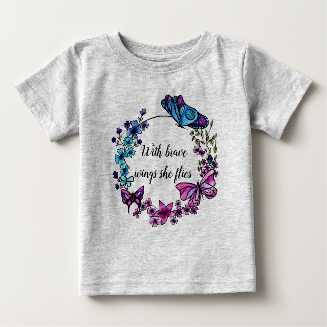 Camiseta De Bebé Personalizado de mariposa y flores (Anverso)