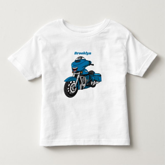 Camiseta De Bebé Personalizado de moto azul feliz (Anverso)