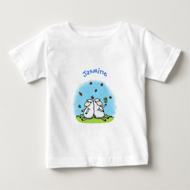 Camiseta De Bebé Personalizado de ovejas y mariposas (Anverso)