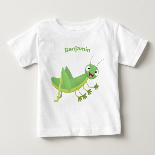 Camiseta De Bebé Personalizado de saltamontes alegre verde (Anverso)