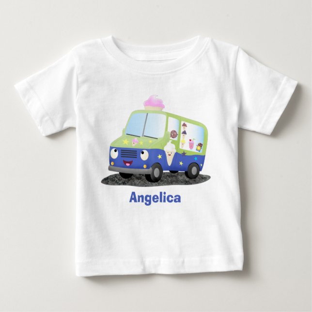 Camiseta De Bebé Personalizado de un camión de helados alegre (Anverso)