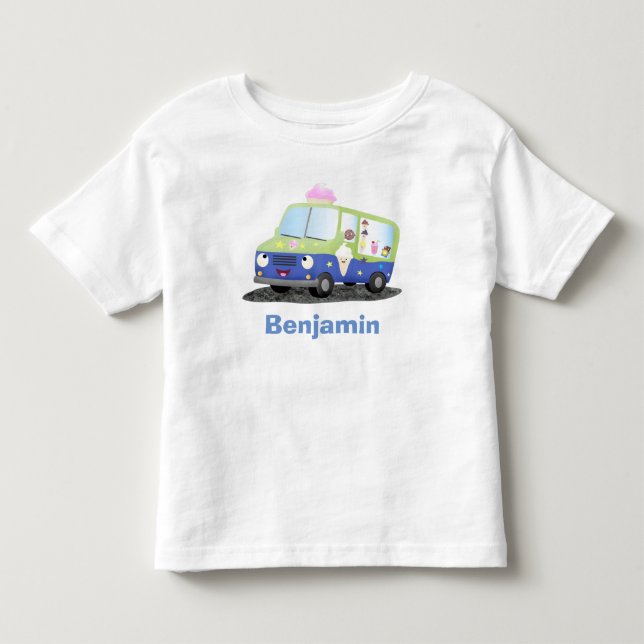 Camiseta De Bebé Personalizado de un camión de helados alegre (Anverso)