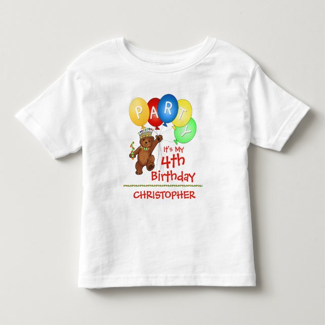 Camiseta De Bebé Personalizado del Fiesta de cumpleaños 4 del osito (Anverso)