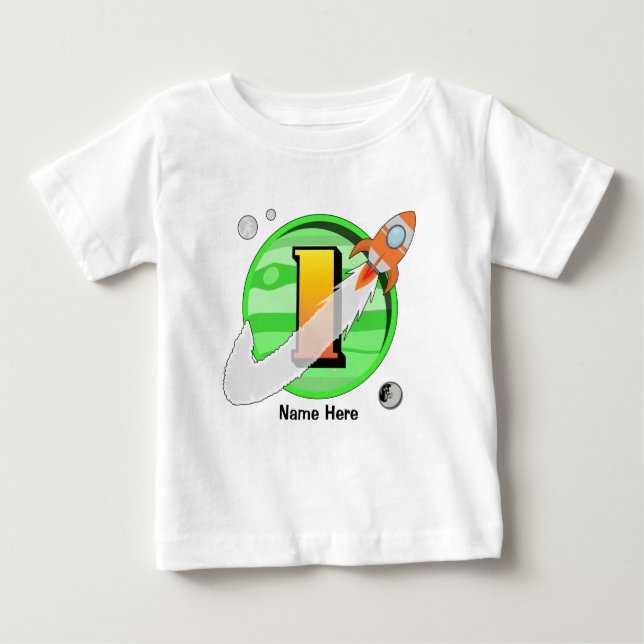 Camiseta De Bebé Personalizado del primer cumpleaños del cohete (Anverso)