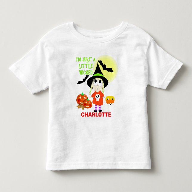 Camiseta De Bebé Personalizado divertida Little Witch Walloween (Anverso)