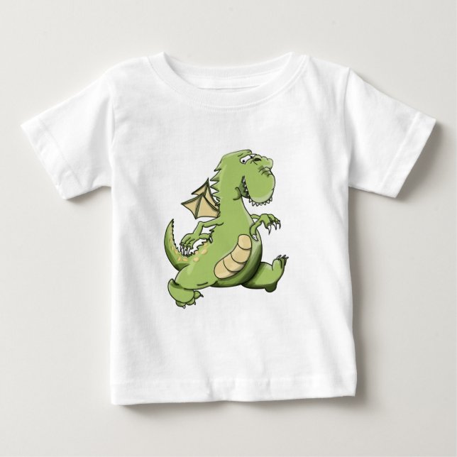 Camiseta De Bebé Personalizado dragón verde caminando en sus patas  (Anverso)