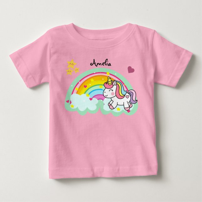 Camiseta De Bebé Personalizado el unicornio y el arcoiris supercuto (Anverso)