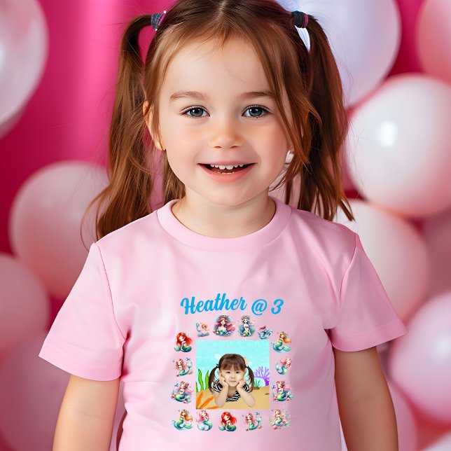 Camiseta De Bebé Personalizado Foto Sirenas Tema Chica Rosa Cumplea (Subido por el creador)