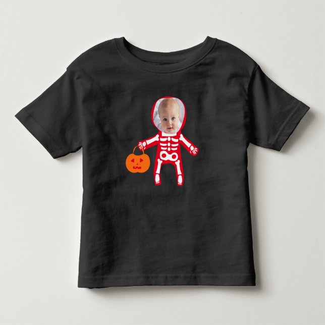 Camiseta De Bebé Personalizado foto truco de esqueleto de Halloween (Anverso)
