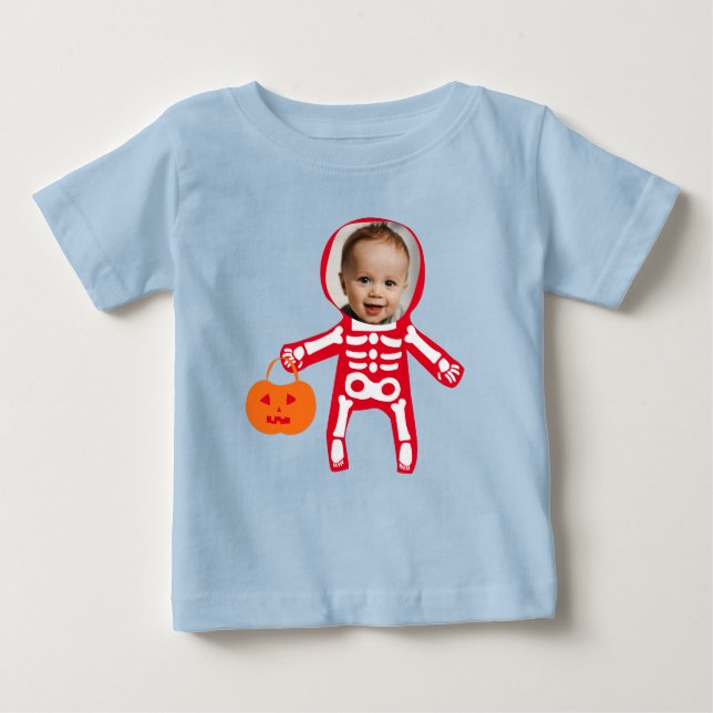 Camiseta De Bebé Personalizado foto truco de esqueleto de Halloween (Anverso)
