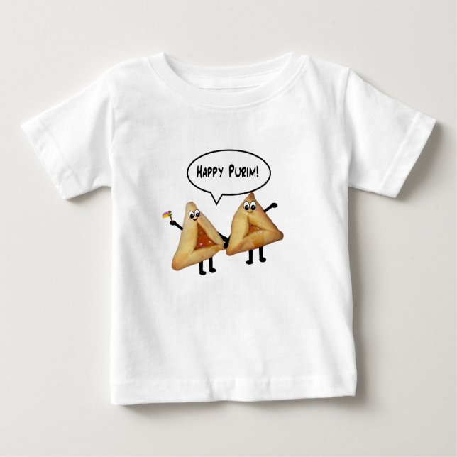 Camiseta De Bebé Personalizado Happy Purim Cute Smite Hamentaschen (Anverso)