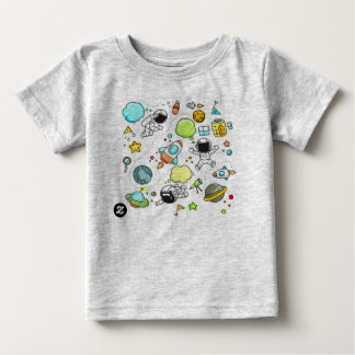 Camiseta De Bebé personalizado, Heather Gray,[nube, cohete,astronau