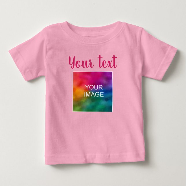 Camiseta De Bebé Personalizado Imagen Guión manuscrito Texto Rosado (Anverso)