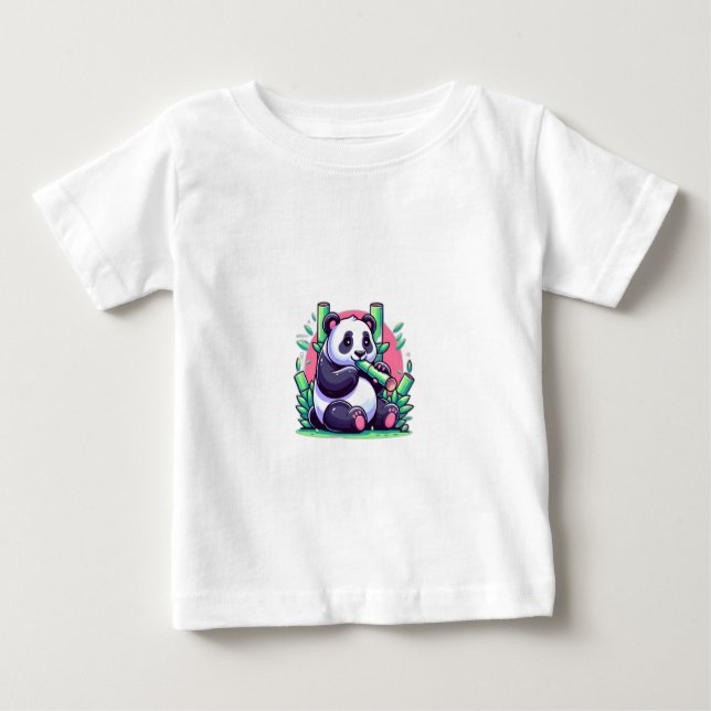 Camiseta De Bebé Personalizado lindo Panda comiendo bambú (Anverso)