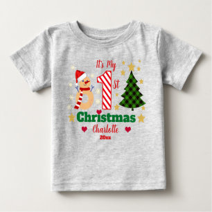 Camiseta De Bebé Personalizado Mi primer Navidad Snowman Candy Cane