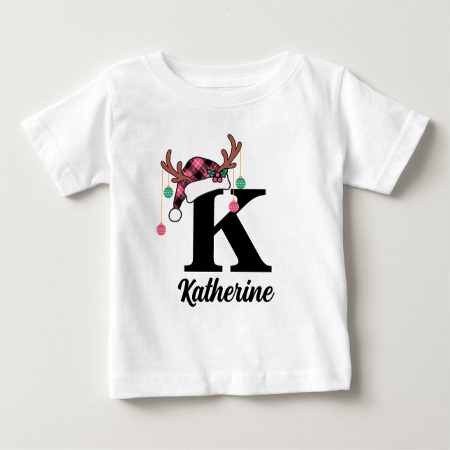 Camiseta De Bebé Personalizado Monograma Familia Navidad Santa Hat (Anverso)