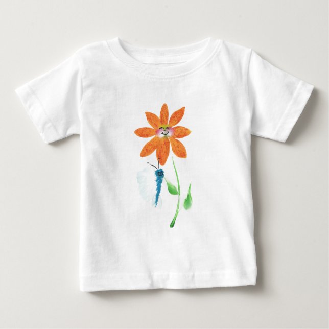 Camiseta De Bebé Personalizado naranja Flor con cara (Anverso)