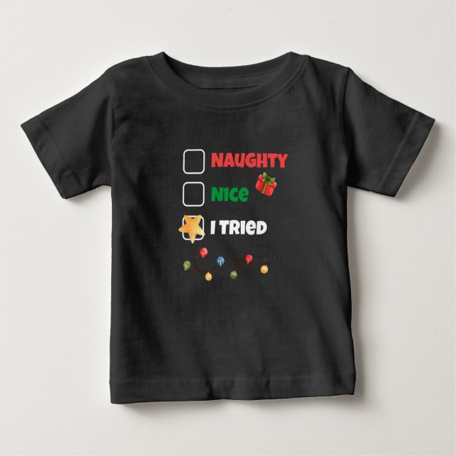 Camiseta De Bebé Personalizado Naughty Naughty Intenté A Los Navida (Anverso)