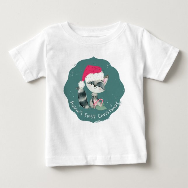 Camiseta De Bebé Personalizado Navidades lindo Baby Raccoon (Anverso)