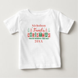 Camiseta De Bebé Personalizado Nombre familia Navidades rojos verde