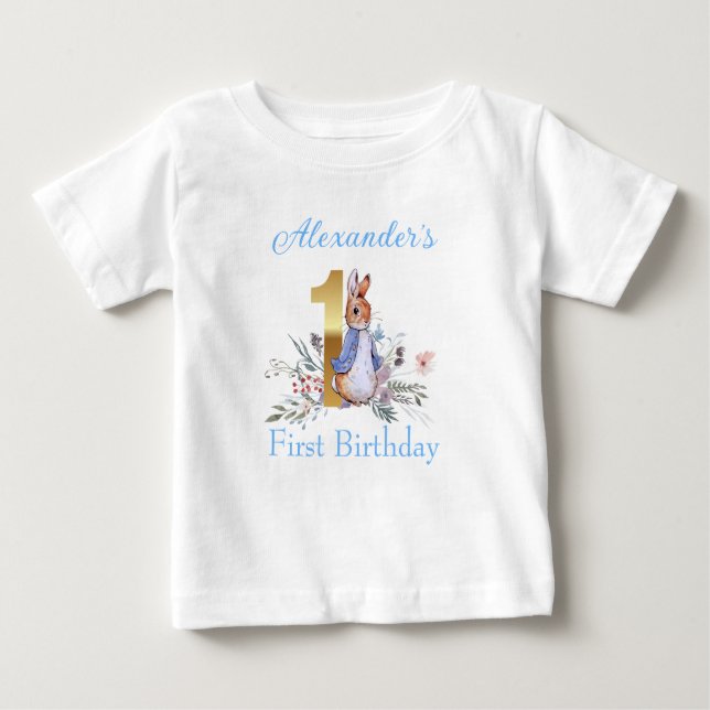 Camiseta De Bebé Personalizado Peter el conejo Primer cumpleaños (Anverso)
