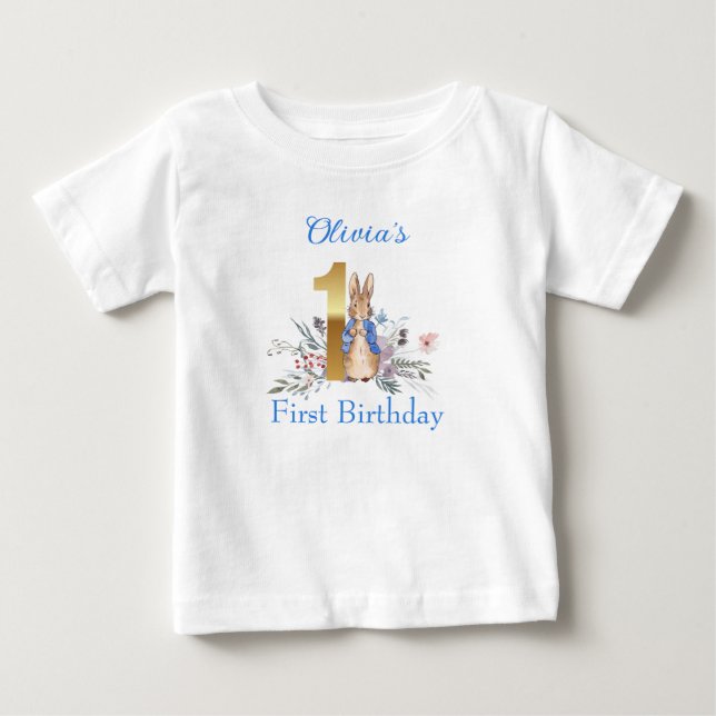 Camiseta De Bebé Personalizado Peter el conejo Primer cumpleaños (Anverso)